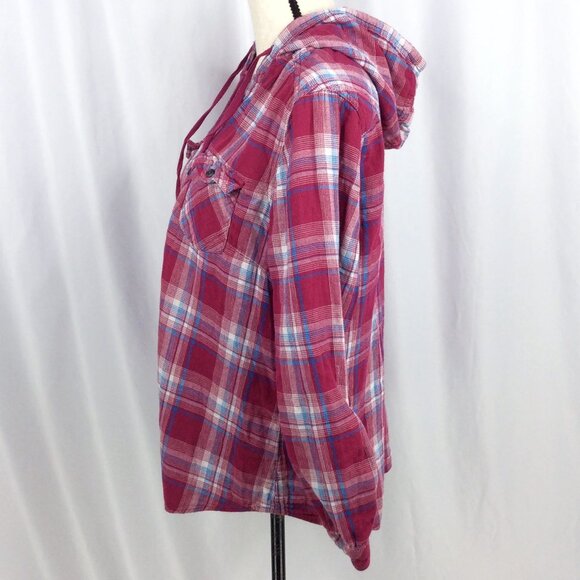 Boston Traders Hoodie Button Down Top Womens XL Plaid Roll Tab Sleeves DAMAGE - Picture 6 of 13